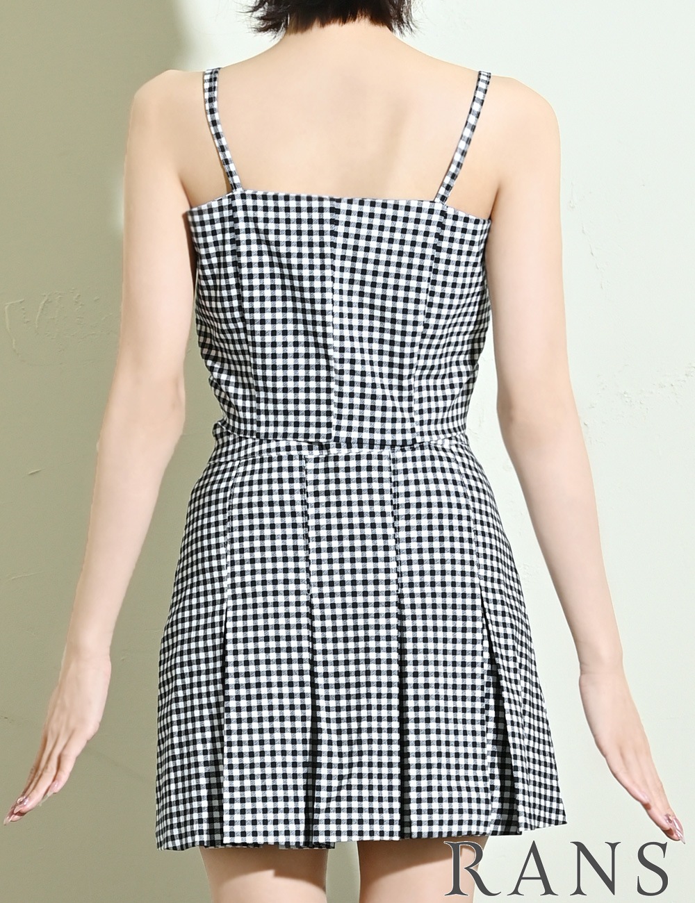 [即納][instock]【RANS】ミニ/ドレス/キャミ/セットアップ/プリーツ/ブラック/ギンガムチェック