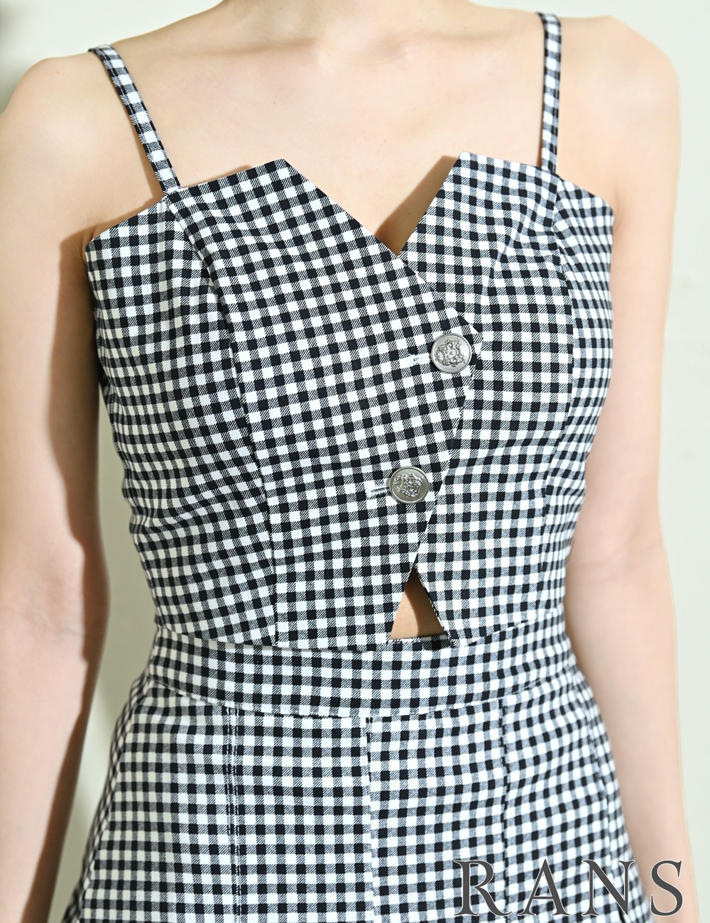 [即納][instock]【RANS】ミニ/ドレス/キャミ/セットアップ/プリーツ/ブラック/ギンガムチェック