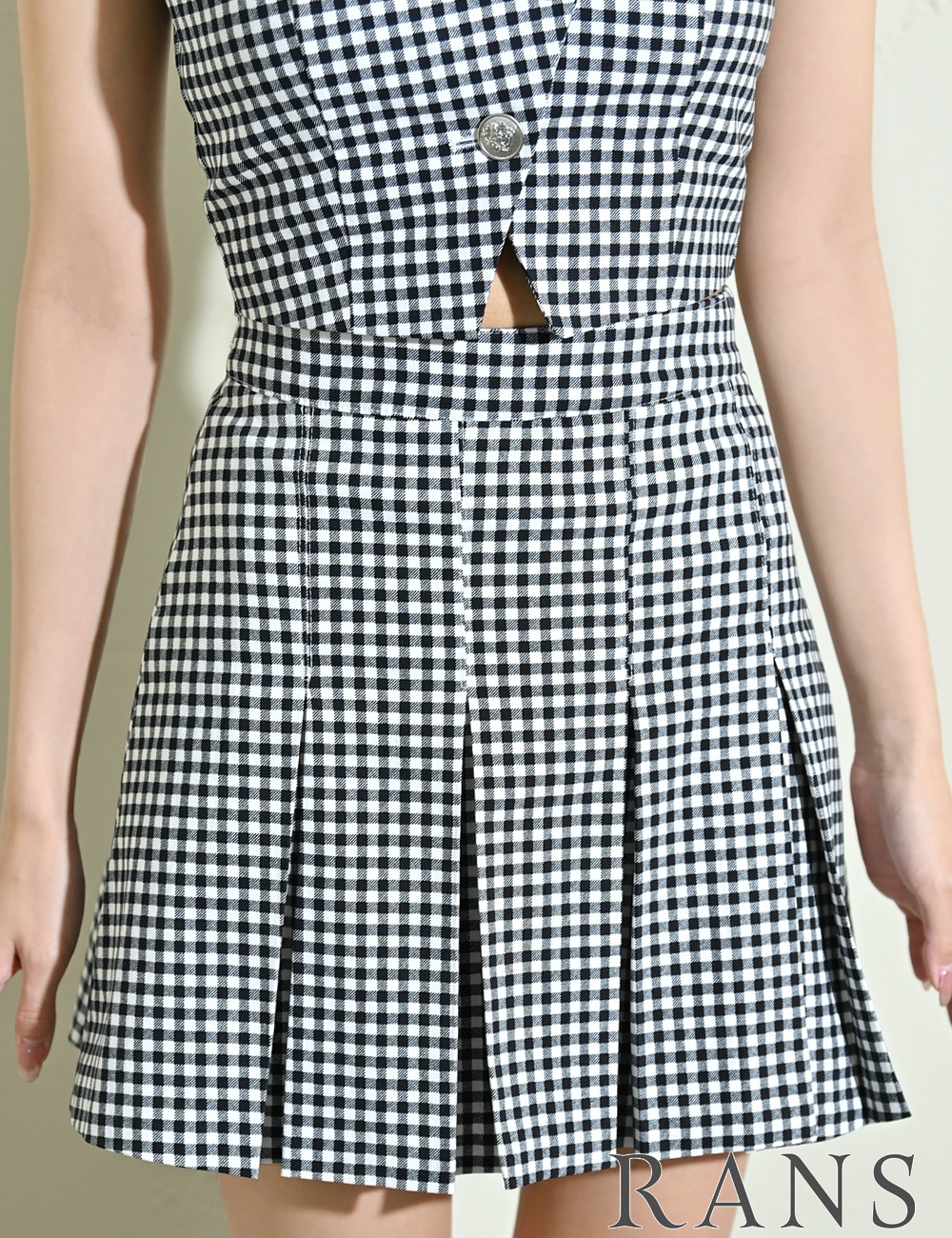 [即納][instock]【RANS】ミニ/ドレス/キャミ/セットアップ/プリーツ/ブラック/ギンガムチェック