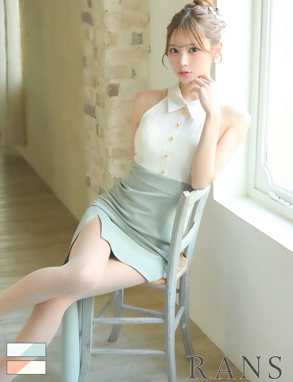 [即納][instock]【RANS】ロング/ミニ/ドレス/ワンピース/タイト/ホワイト/ミント/アシンメトリー