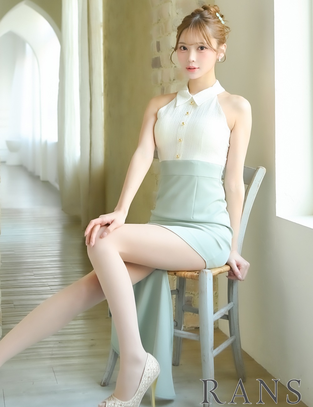 [即納][instock]【RANS】ロング/ミニ/ドレス/ワンピース/タイト/ホワイト/ミント/アシンメトリー