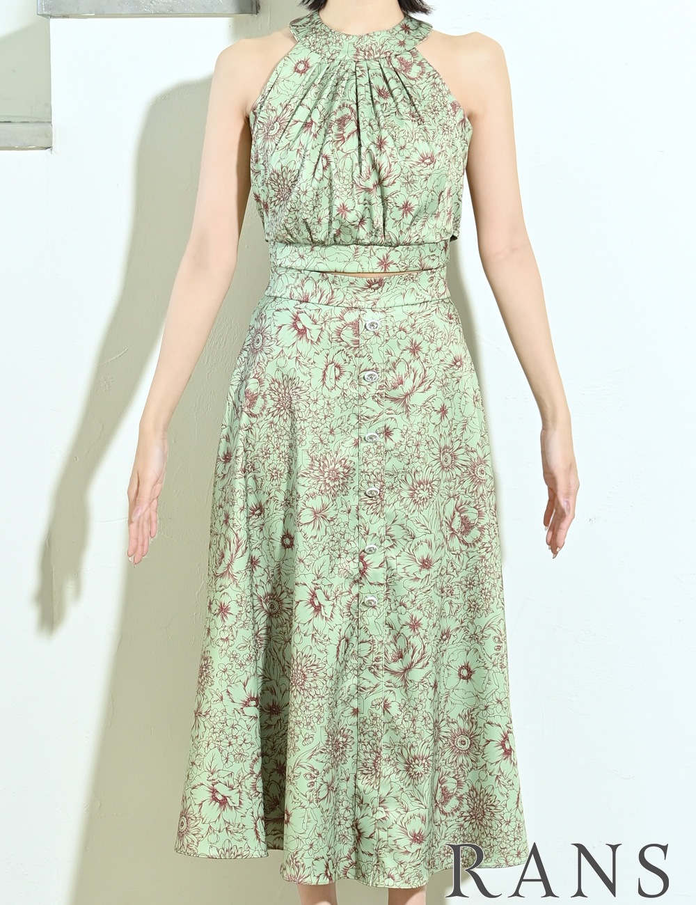 [Mのみ即納][instock]【RANS】ロング/ドレス/セットアップ/フレア/ミント/アメスリ