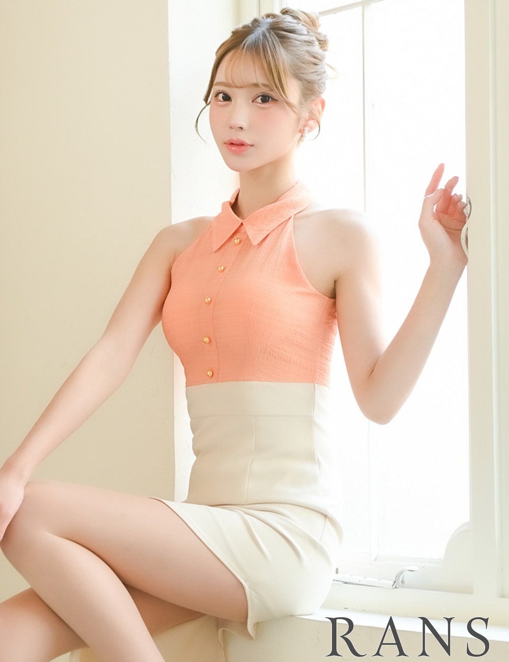 [即納][instock]【RANS】ロング/ミニ/ドレス/ワンピース/タイト/オレンジ/ホワイト/アシンメトリー