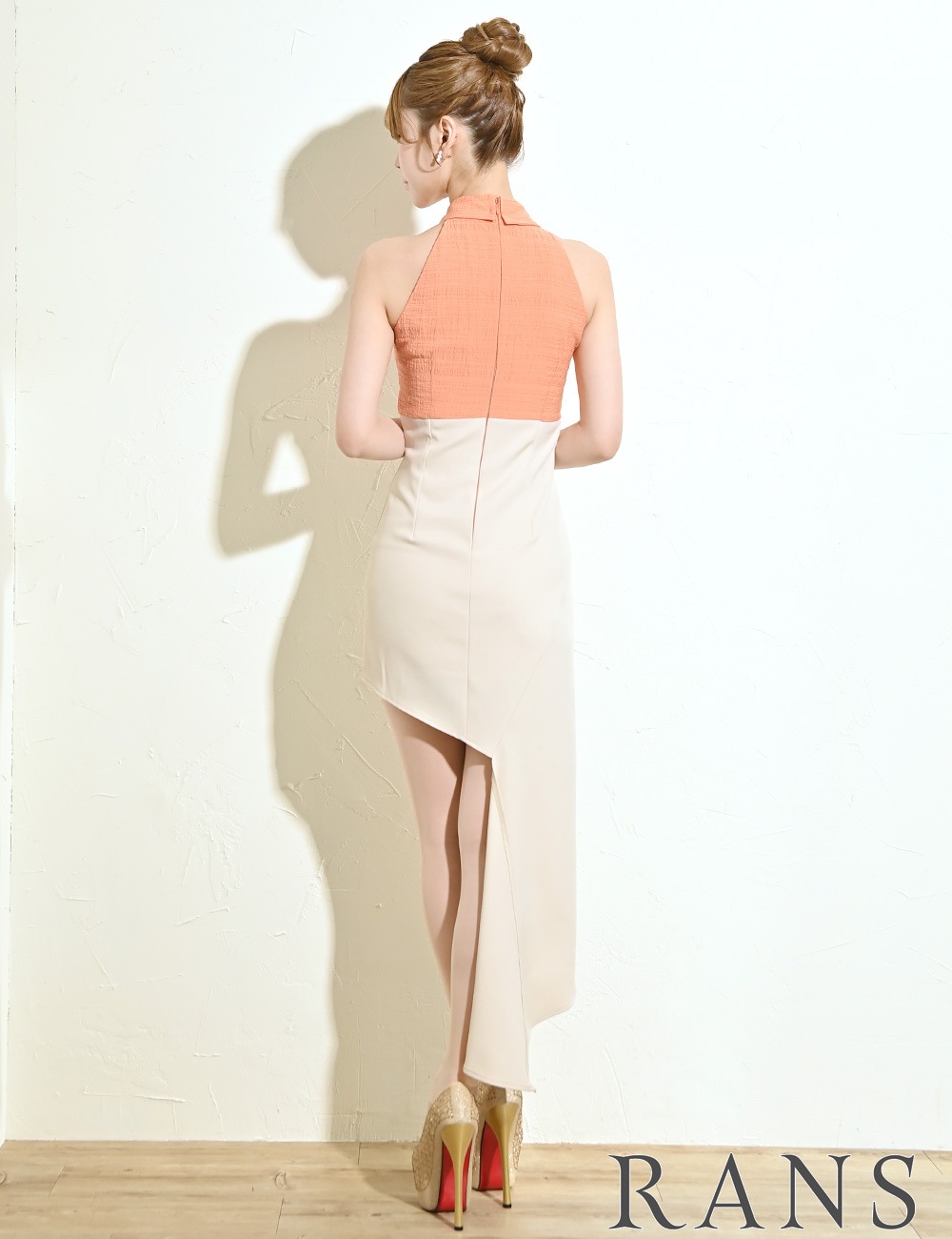 [即納][instock]【RANS】ロング/ミニ/ドレス/ワンピース/タイト/オレンジ/ホワイト/アシンメトリー