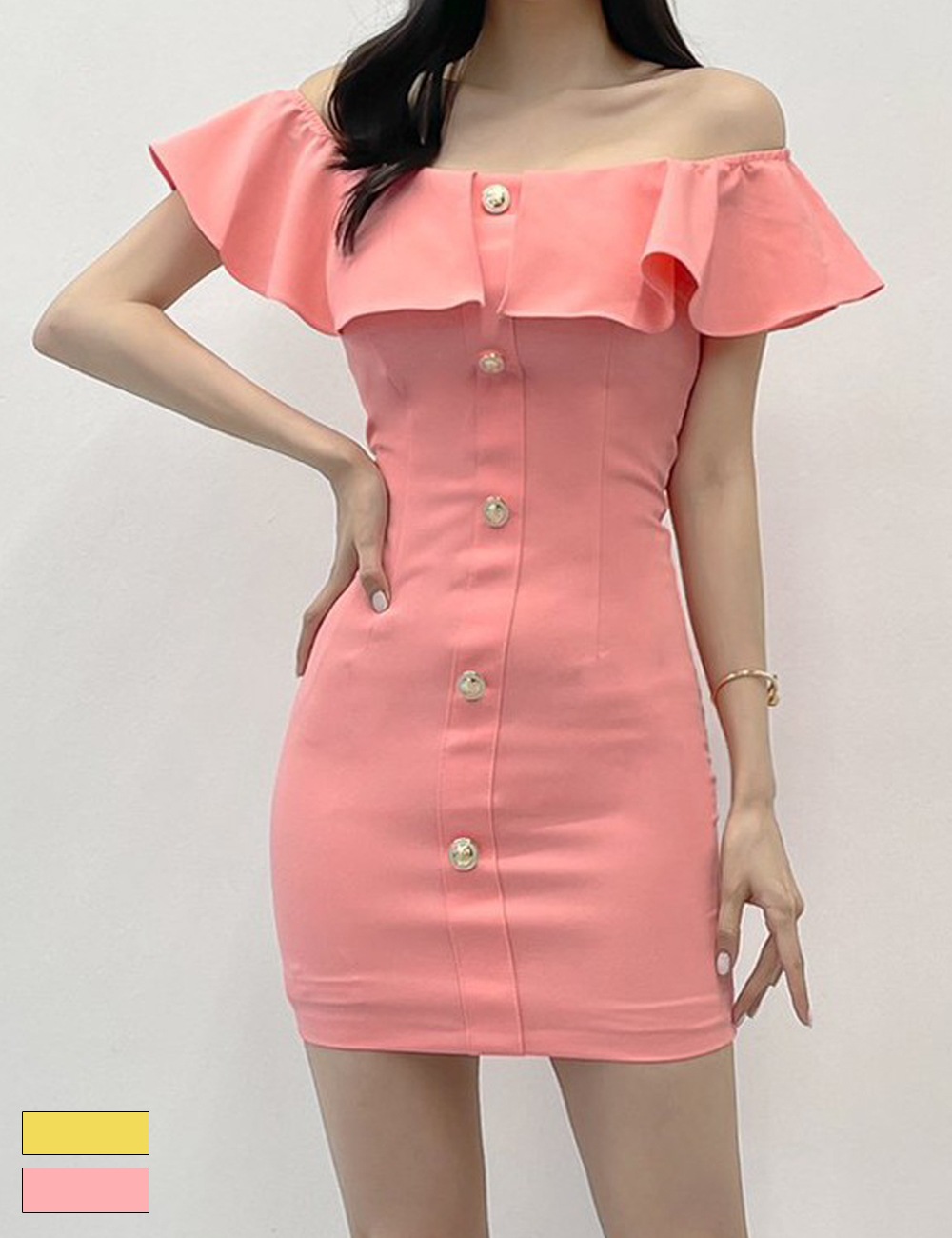 [instock]【AIDMAX】ミニ/ドレス/ワンピース/タイト/オフショル/ピンク/フリル