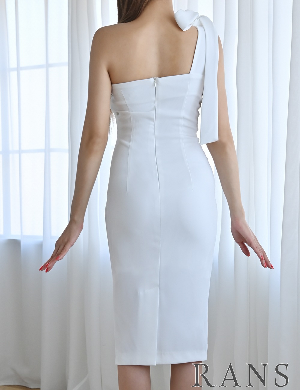 [即納][instock]【RANS】丈長/ドレス/ワンピース/タイト/ホワイト/ワンショル/リボン