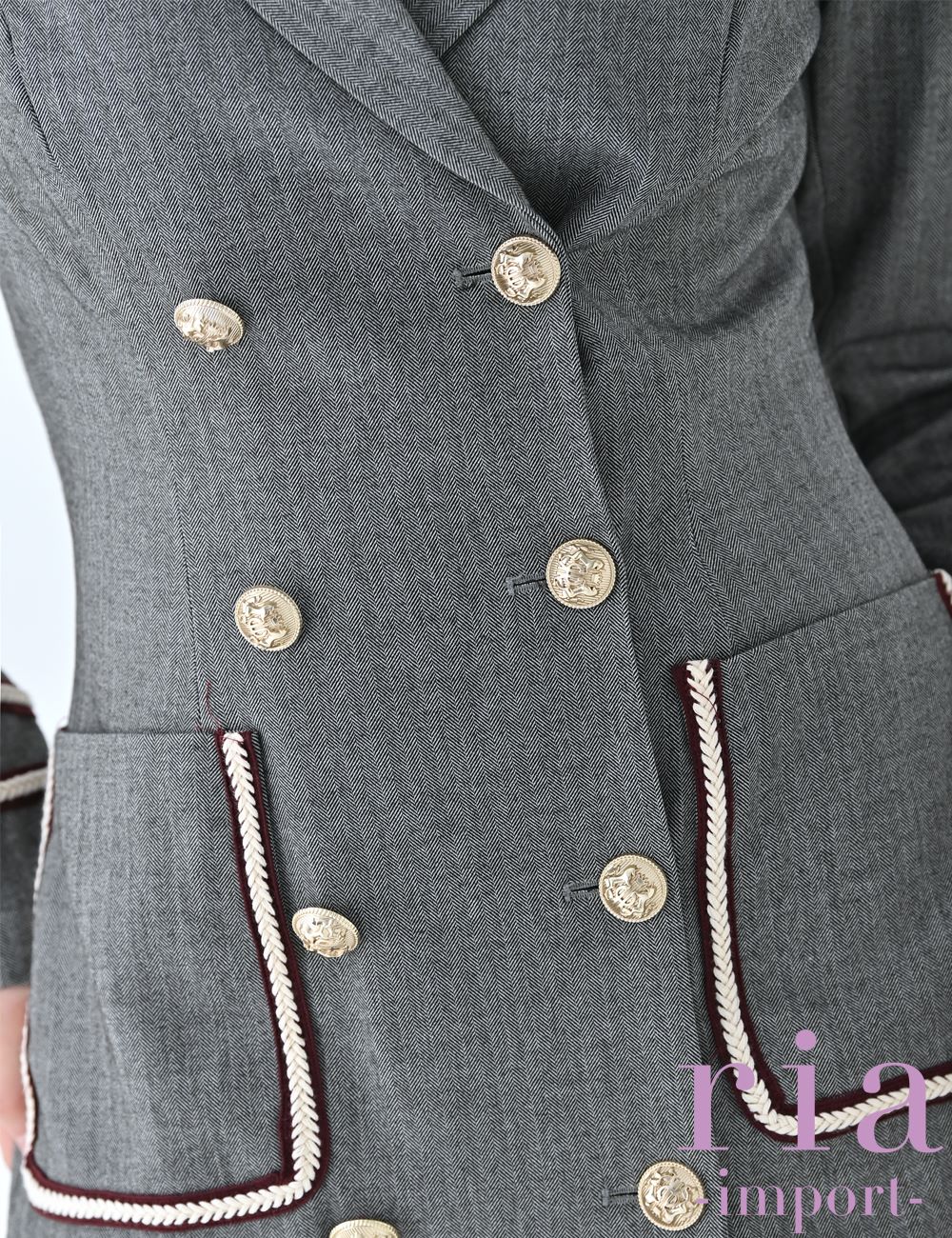 【ria】ミニ/ドレス/ワンピース/グレー/襟付き/袖あり/長袖/フレア