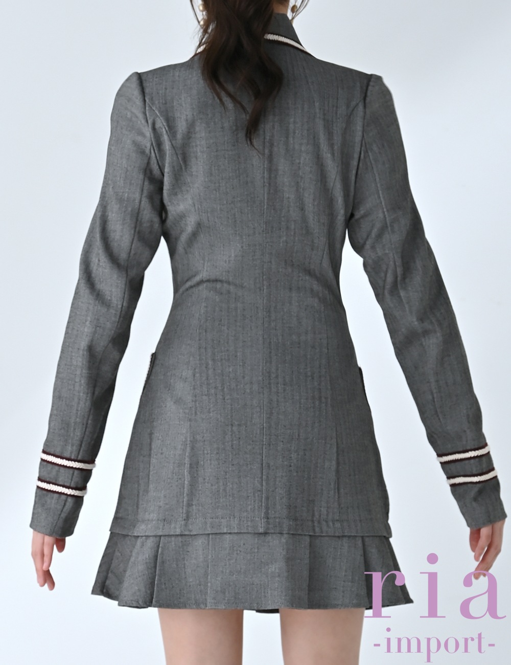 【ria】ミニ/ドレス/ワンピース/グレー/襟付き/袖あり/長袖/フレア