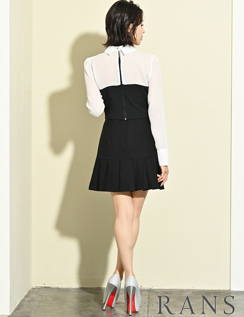 【RAN SERENE】ミニ/ドレス/長袖/セットアップ/プリーツ/ブラック/シャツ