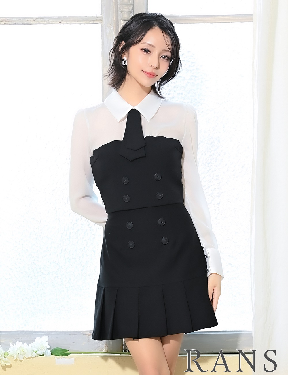 【RAN SERENE】ミニ/ドレス/長袖/セットアップ/プリーツ/ブラック/シャツ