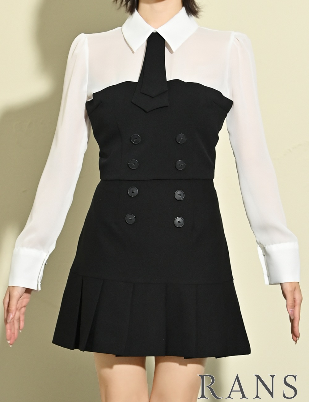 【RAN SERENE】ミニ/ドレス/長袖/セットアップ/プリーツ/ブラック/シャツ