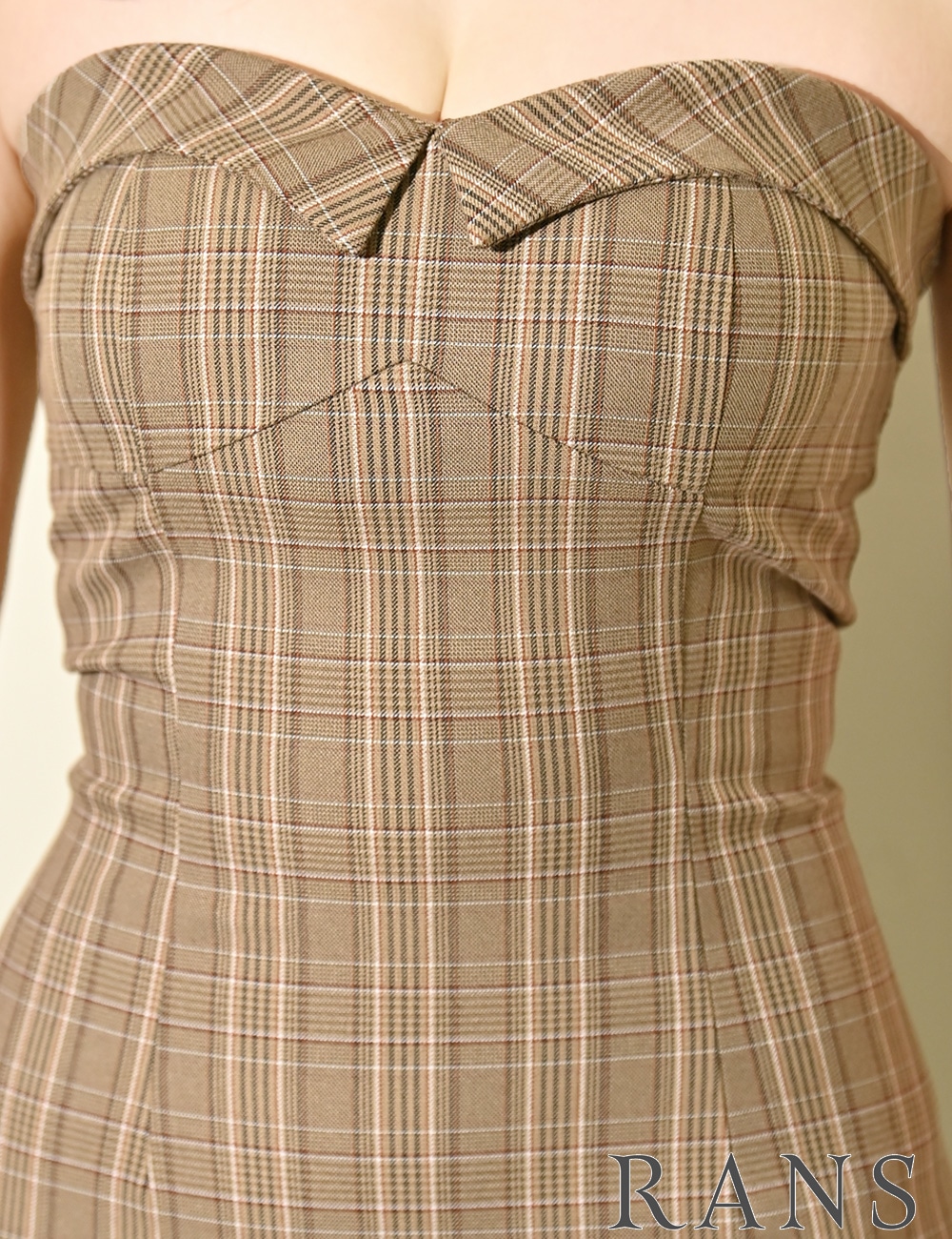 [Sのみ即納][instock]【RAN SERENE】ミニ/ドレス/ワンピース/ベージュ/ベア/フレア/柄/チェック