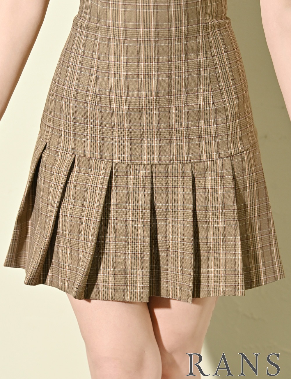 [Sのみ即納][instock]【RAN SERENE】ミニ/ドレス/ワンピース/ベージュ/ベア/フレア/柄/チェック