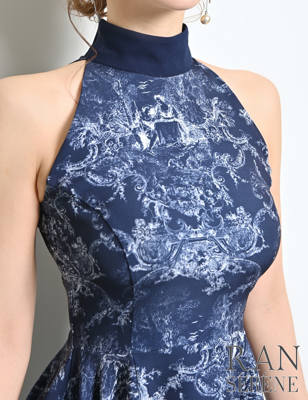 [即納][instock]【RAN SERENE】丈長/ミニ/ドレス/ワンピース/ネイビー/アメスリ/フレア/アシンメトリー/柄/トワルドジュイ