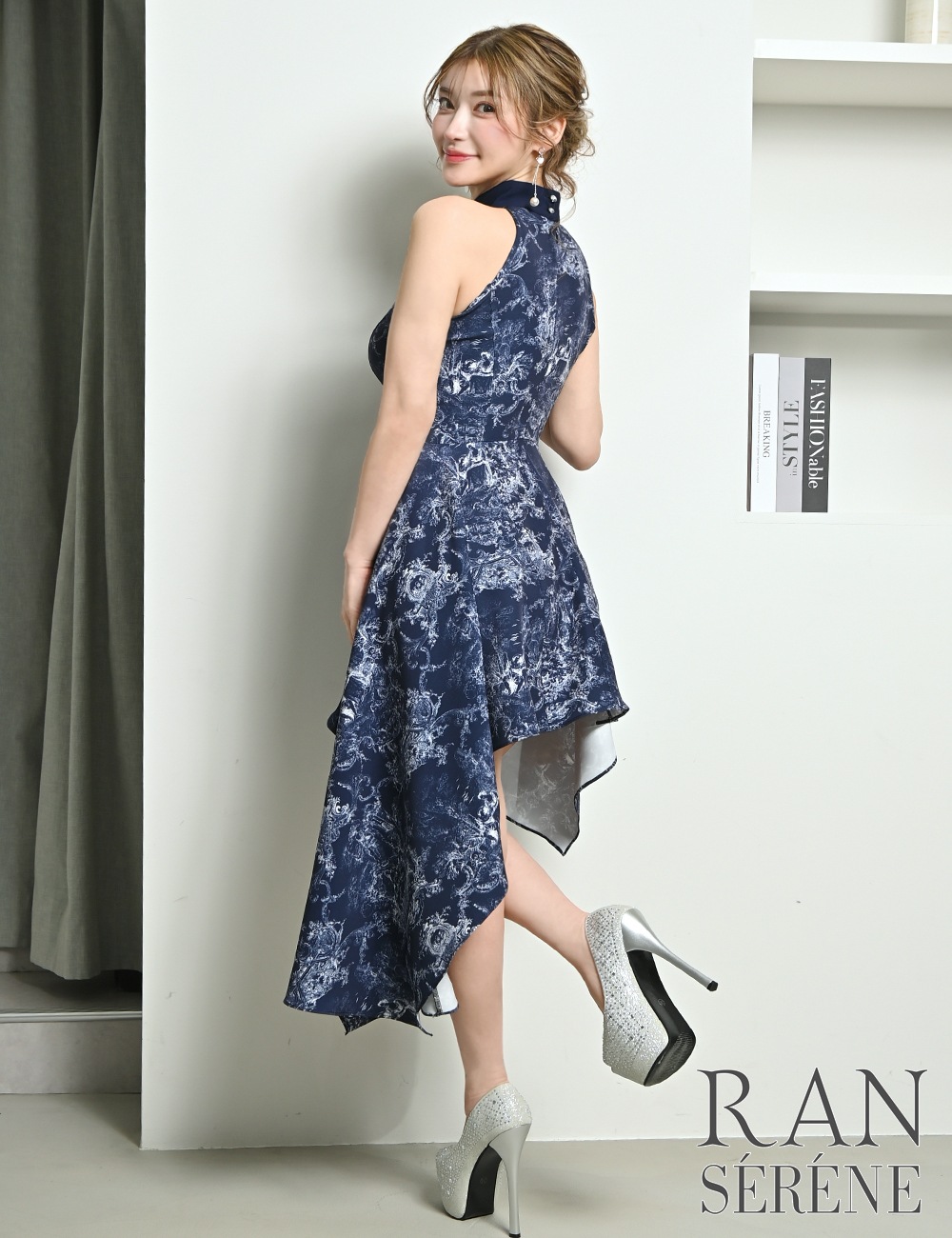 [即納][instock]【RAN SERENE】丈長/ミニ/ドレス/ワンピース/ネイビー/アメスリ/フレア/アシンメトリー/柄/トワルドジュイ