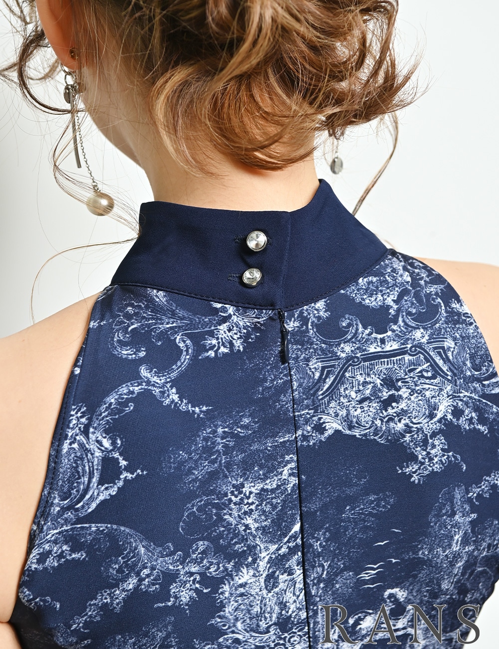 [即納][instock]【RANS】丈長/ミニ/ドレス/ワンピース/ネイビー/アメスリ/フレア/アシンメトリー/柄/トワルドジュイ