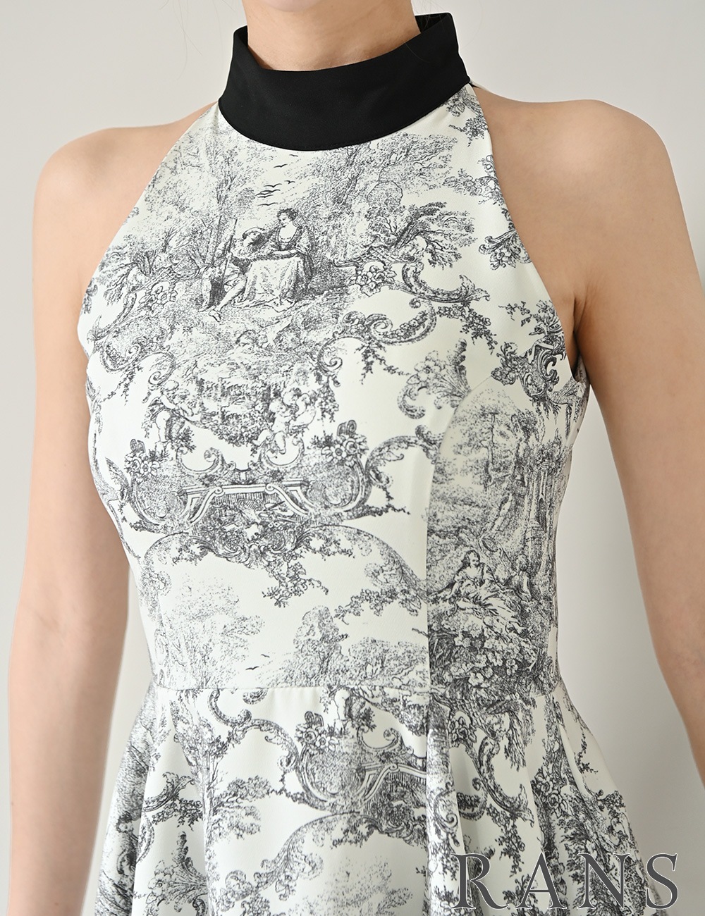 [即納][instock]【RANS】丈長/ミニ/ドレス/ワンピース/ブラック/アメスリ/フレア/アシンメトリー/柄/トワルドジュイ