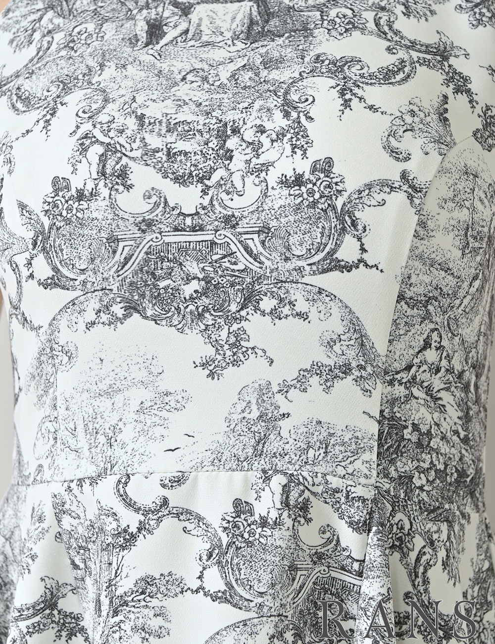 [即納][instock]【RANS】丈長/ミニ/ドレス/ワンピース/ブラック/アメスリ/フレア/アシンメトリー/柄/トワルドジュイ