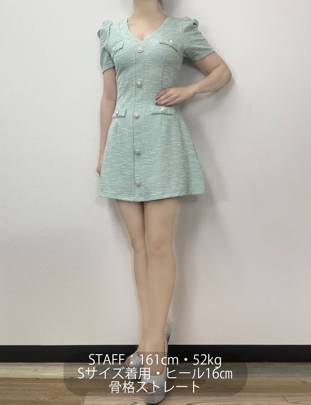 Sのみ即納][instock]【RANS】ミニ/ドレス/ワンピース/ミント/袖
