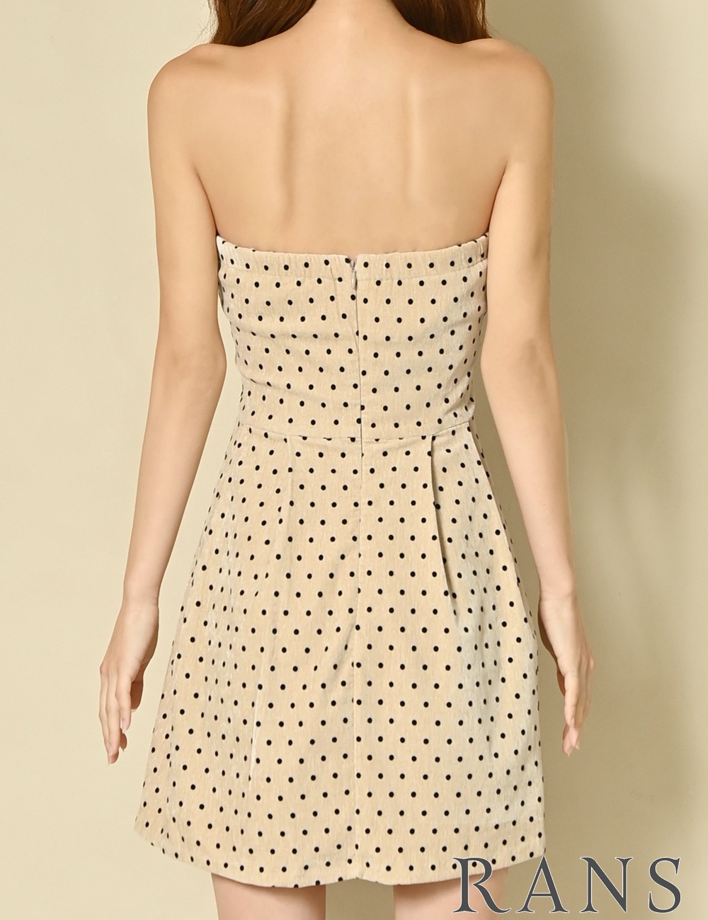 [即納][instock]【RANS】ミニ/ドレス/ワンピース/ベージュ/ベア/フレア/ベロア/柄/ドット