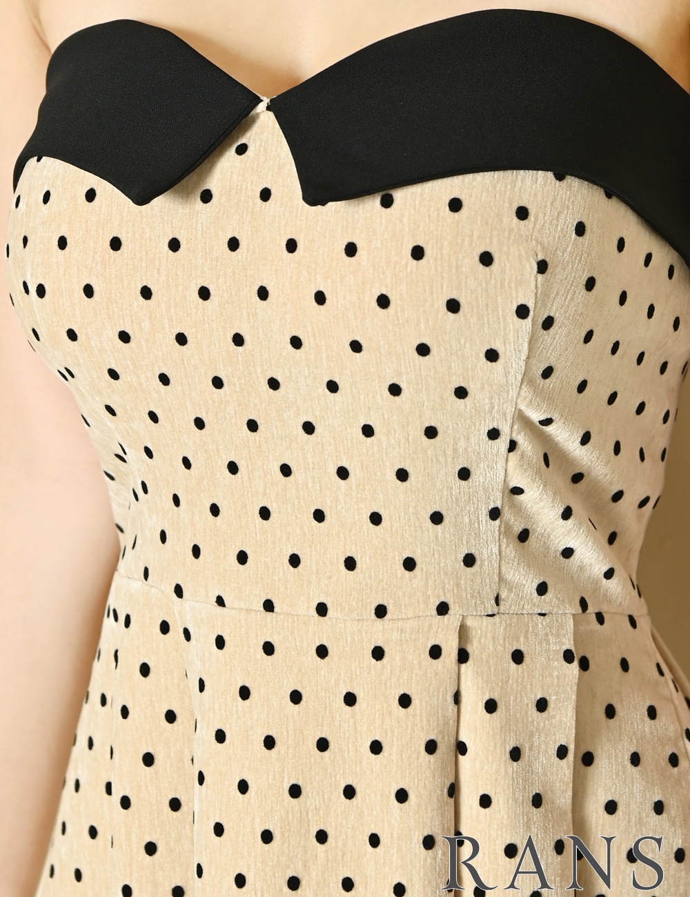 [即納][instock]【RANS】ミニ/ドレス/ワンピース/ベージュ/ベア/フレア/ベロア/柄/ドット