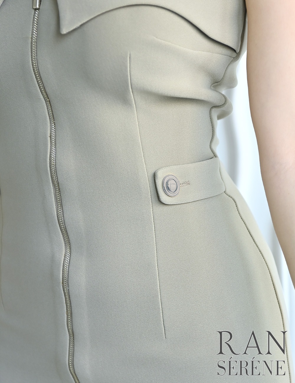 [Sのみ即納][instock]【RAN SERENE】ミニ/ドレス/ワンピース/ベージュ/ベア/タイト/ファスナー