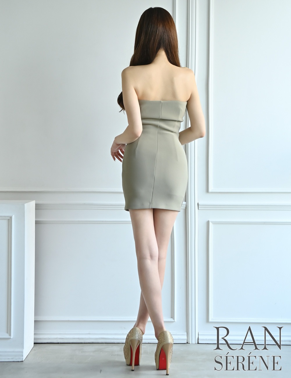 [Sのみ即納][instock]【RAN SERENE】ミニ/ドレス/ワンピース/ベージュ/ベア/タイト/ファスナー