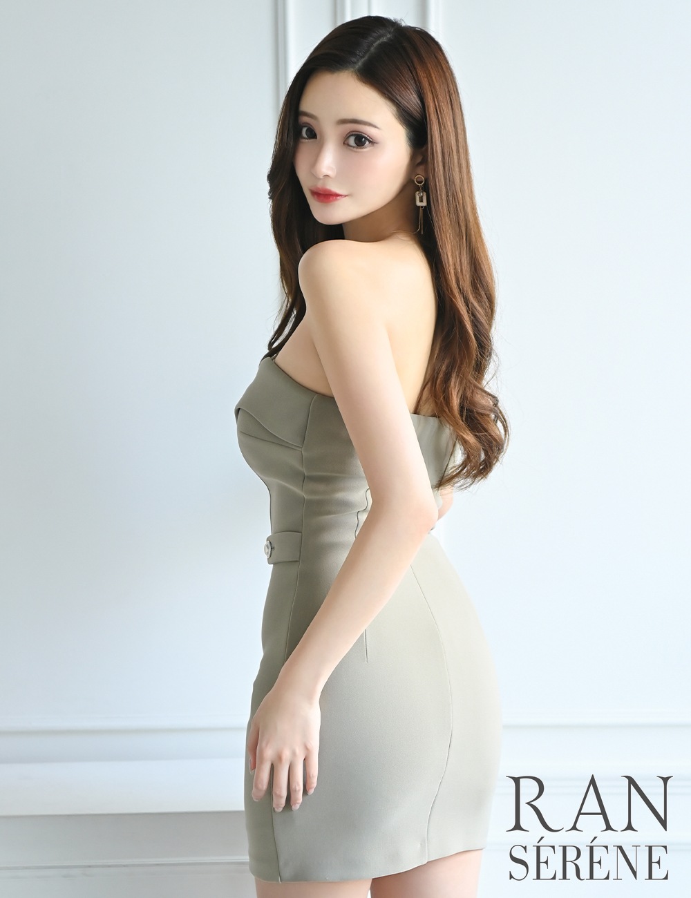 [Sのみ即納][instock]【RAN SERENE】ミニ/ドレス/ワンピース/ベージュ/ベア/タイト/ファスナー