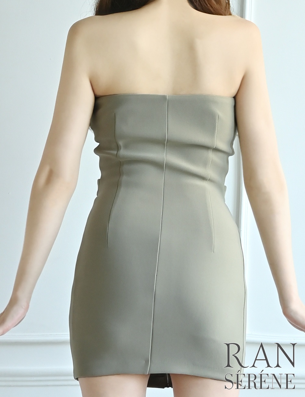 [Sのみ即納][instock]【RAN SERENE】ミニ/ドレス/ワンピース/ベージュ/ベア/タイト/ファスナー
