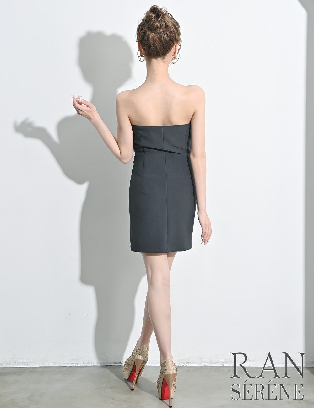 [即納][instock]【RAN SERENE】ミニ/ドレス/ワンピース/グレー/ベア/タイト/ファスナー