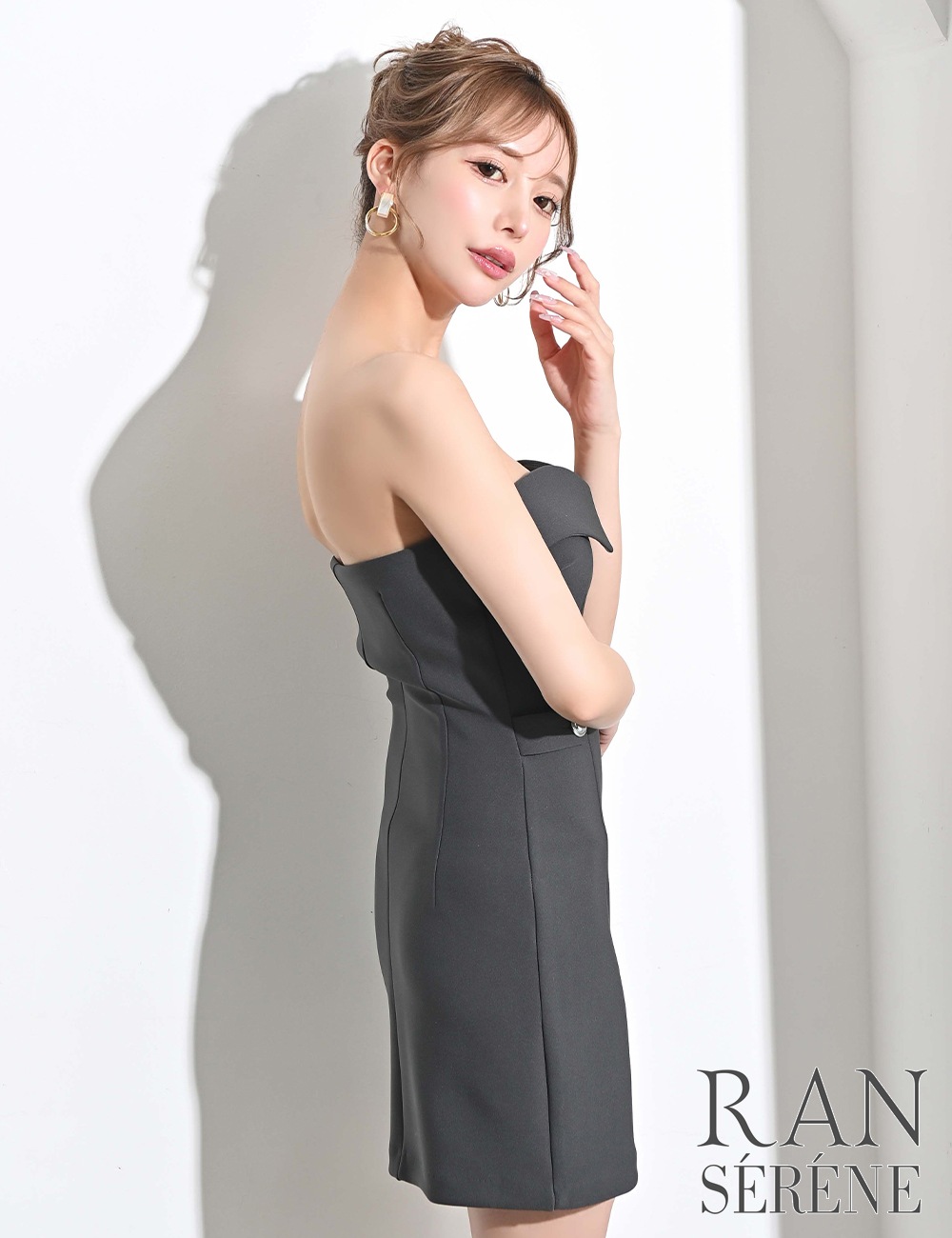 [即納][instock]【RAN SERENE】ミニ/ドレス/ワンピース/グレー/ベア/タイト/ファスナー