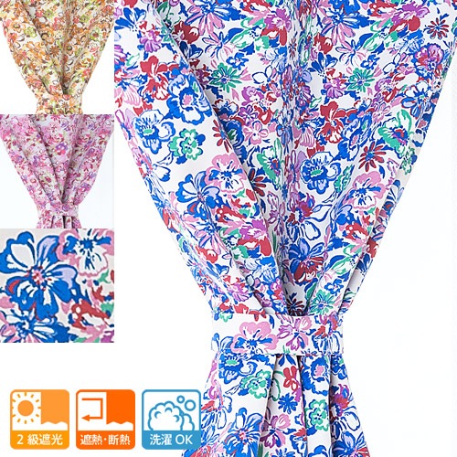 小窓用オーダーカーテン／カラフルで可愛い小花柄の2級遮光カフェ