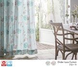 やさしいカラーリングの水彩柄プリント防炎レースカーテン「フローラ」ブルー|レースカーテン|オーダーカーテン