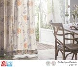 やさしいカラーリングの水彩柄プリント防炎レースカーテン「フローラ」ベージュ|レースカーテン|オーダーカーテン