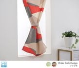 鮮やかなカラーリングのウェーブ柄プリントカフェカーテン「リップル」レッド|厚地カフェカーテン|オーダーカフェカーテン