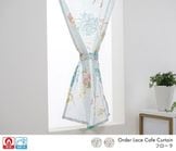 やさしいカラーリングの水彩柄プリント防炎レースカフェカーテン「フローラ」ブルー|レースカフェカーテン|オーダーカフェカーテン