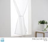 ナチュラルな風合いのポンポンボーダーレースカフェカーテン「ランタ」ホワイト|レースカフェカーテン|オーダーカフェカーテン