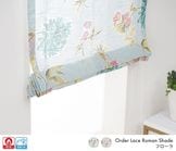 やさしいカラーリングの水彩柄プリント防炎レースローマンシェード「フローラ」ブルー|レースシェード|シングルシェード