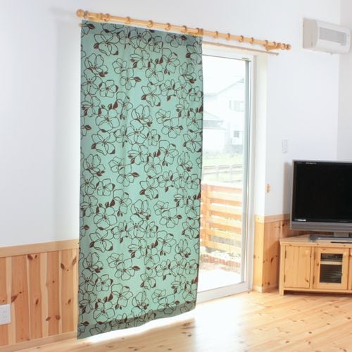 モダンな北欧調花柄 綿（コットン）100％カーテン（ミントグリーン