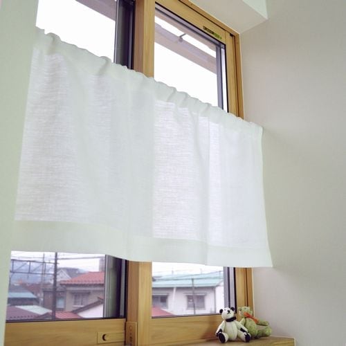無地 麻（リネン）100％天然素材 カフェカーテン（ホワイト） | 厚地