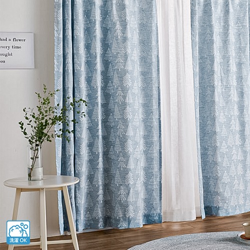 優しいタッチで木を描いたジャガード生地のドレープカーテン HYGGE