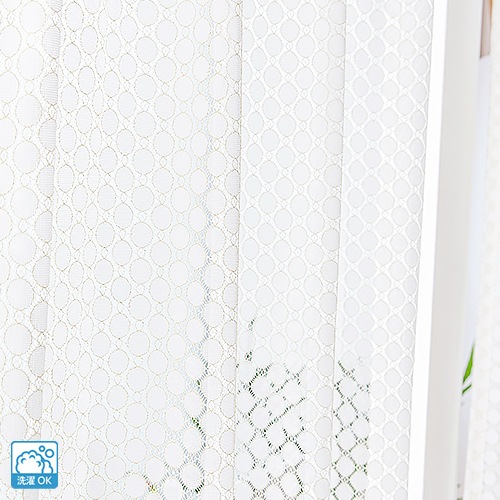 金糸で縁取られたドット柄のレースカーテン Fiore「シャノン」ゴールド