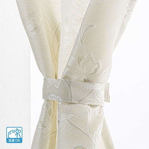 花柄クリーム色カフェカーテン 上品な花柄模様のジャガード織り厚地カフェカーテン「ナード