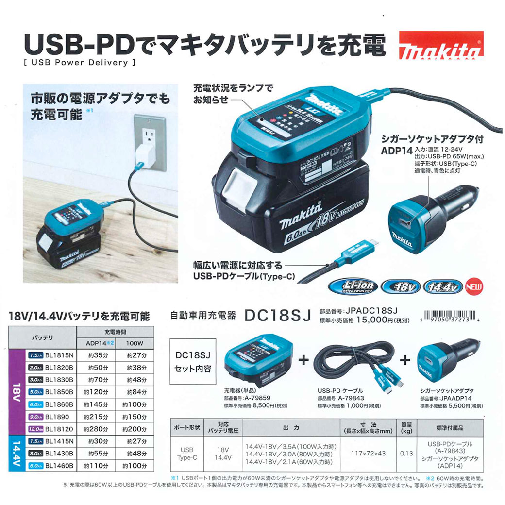タナカ金物プロ-【在庫あり】マキタ JPAADP14 自動車用充電器用 シガー