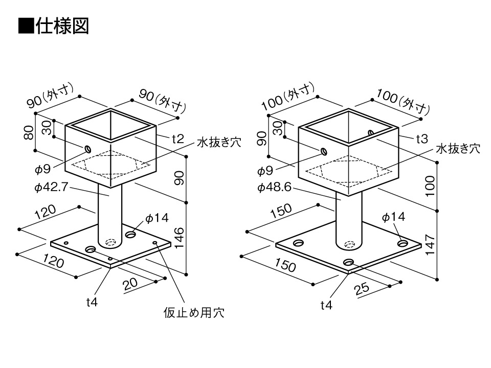 タナカ金物プロ-BXカネシン ステンレス装飾柱受け角型 100mm SH-100角