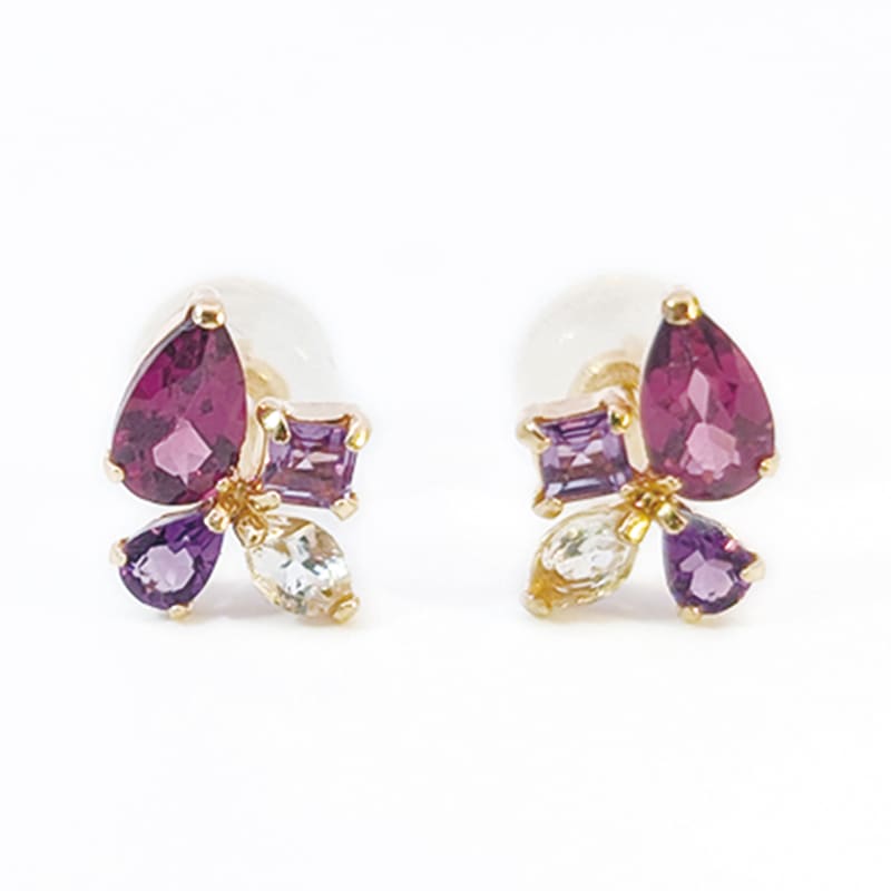 14kgf 天然石 マザーオブパール×ロードライトガーネット ピアス