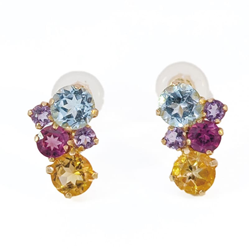 K18YG K18スカイブルートパーズ ライトガーネット アメジスト シトリン ピアス