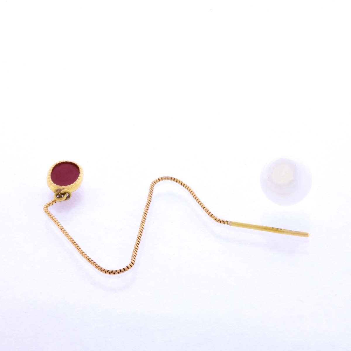 K18YG 赤珊瑚 ピアス アメリカンタイプ オーバル カボション