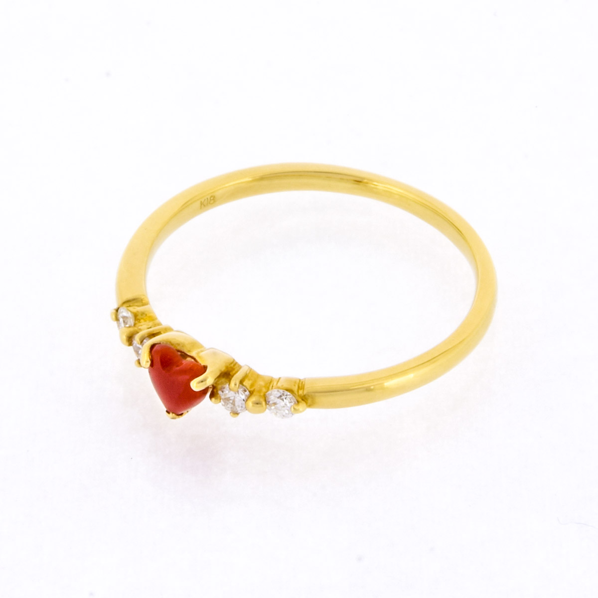 天然桃色珊瑚・彫刻デザインリング K18YG 赤珊瑚 リング 指輪 ハートデザイン | | JEWELRY VALLEY