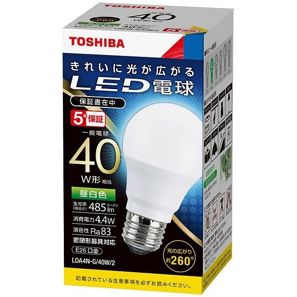 LED電球 LDA4N-G/40W-2 東芝ライテック 電球形 E26口金 一般電球形 全方向タイプ 白熱電球40W形相当 昼白色 (LDA4NG40W2 LDA4N-G/40Wの後継機種 新品